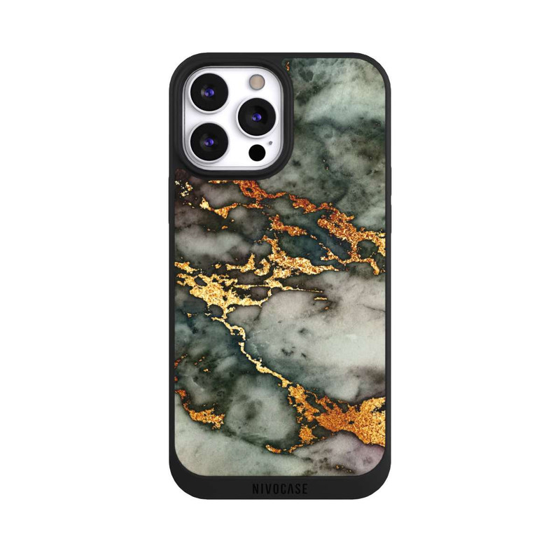 iPhone 13 Pro Max NIVOpure Grauer und goldener Marmor Look