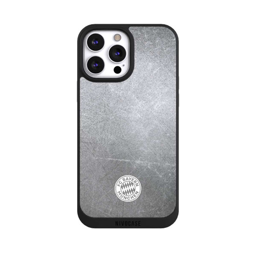 Apple iPhone 13 Pro Max NIVOpure Klassisches FCB Logo Klein - Weiß auf Metalllook