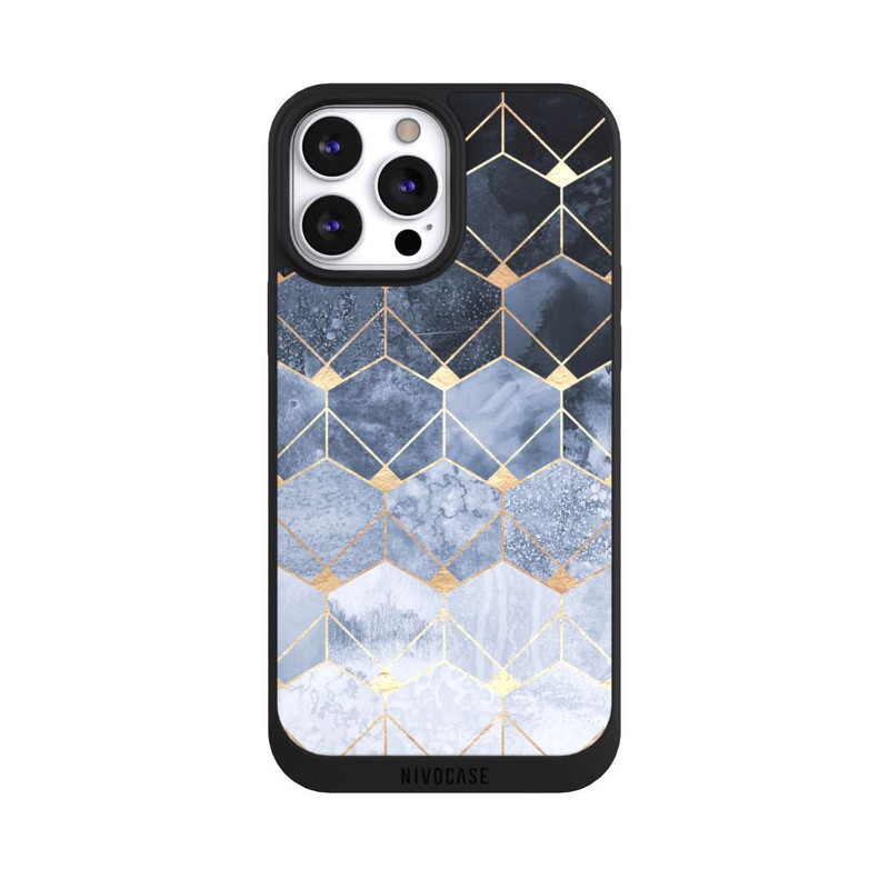 iPhone 13 Pro Max NIVOpure Blaue Sechsecke und Diamanten Golddruck