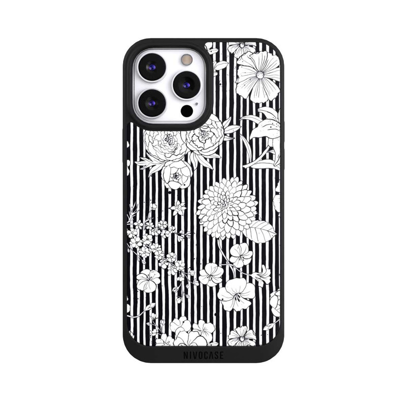 iPhone 13 Pro Max NIVOpure Fleurs et rayures noir et blanc