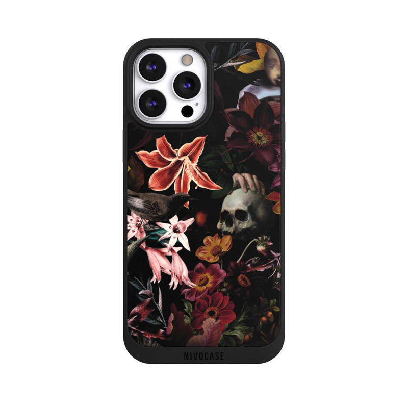 iPhone 13 Pro Max NIVOpure Crânes et fleurs sur fond sombre