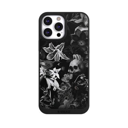 Apple iPhone 13 Pro Max NIVOpure Totenköpfe und Blumen auf schwarzem Hintergrund