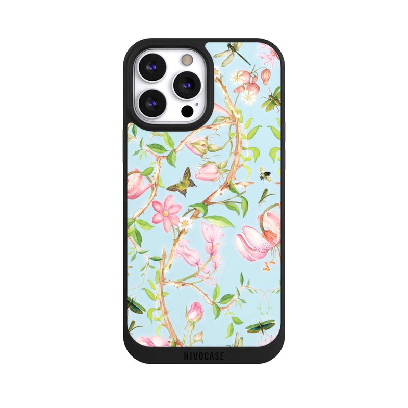 iPhone 13 Pro Max NIVOpure Fleurs Botaniques Vintage Bleu