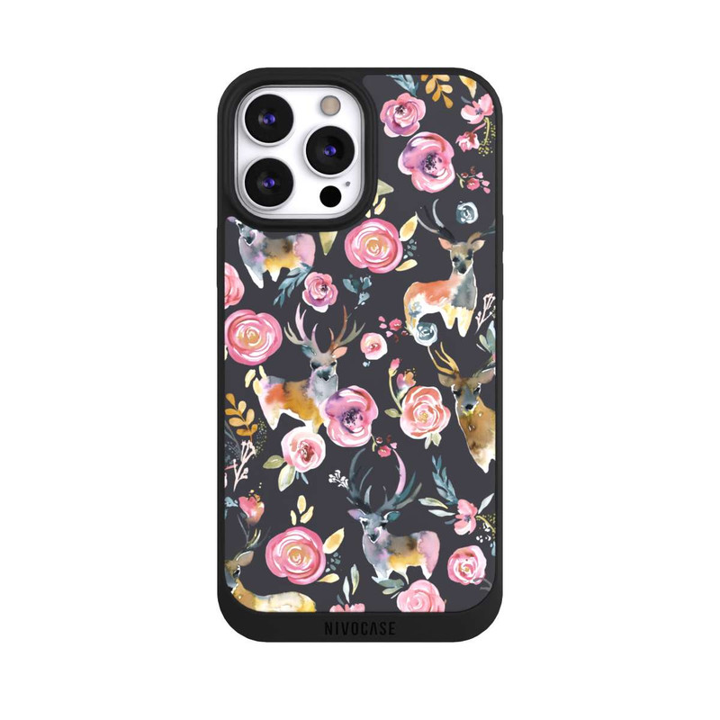 iPhone 13 Pro Max NIVOpure Hirsche und Blumen Anthrazit