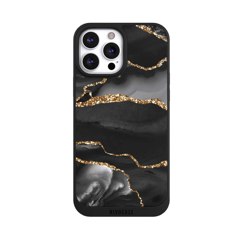 iPhone 13 Pro Max NIVOpure Dark Marble Stripes Gold Look