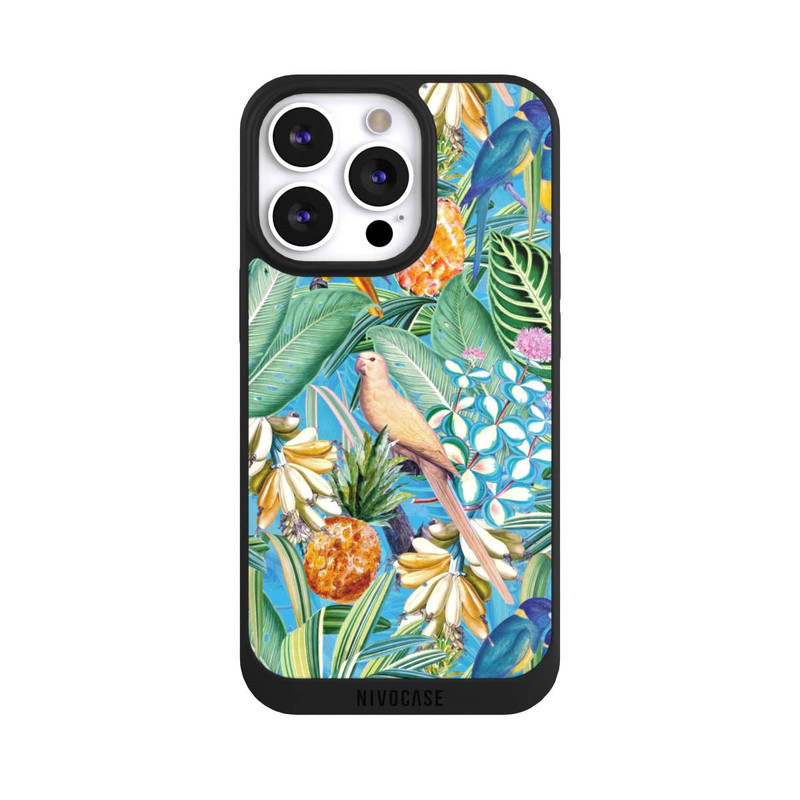 iPhone 13 Pro NIVOpure Tropische Papageien auf blauer Tapete