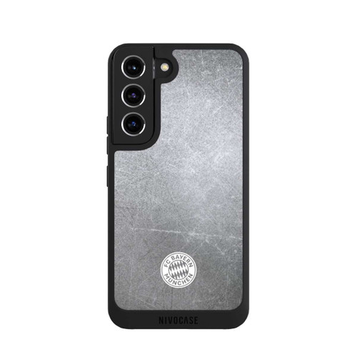 Samsung Galaxy S22 NIVOpure Logo FCB Classique Petit - Blanc sur Fond Métallique