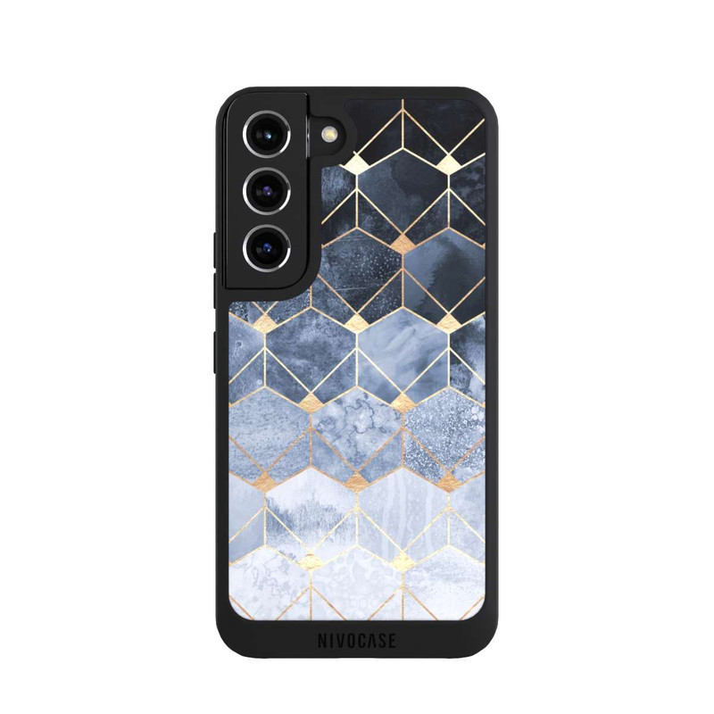 Galaxy S22 NIVOpure Blue Hexagons And Diamonds Gold Print