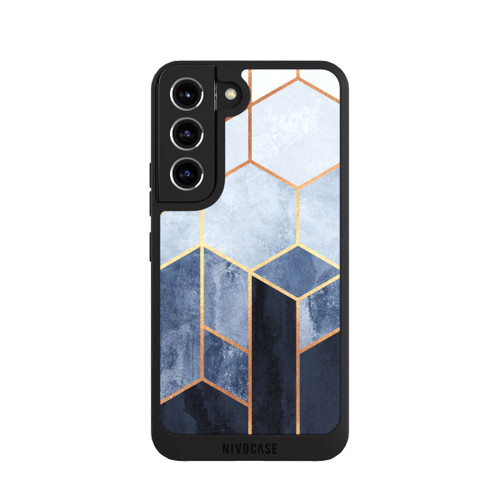 Samsung Galaxy S22 NIVOpure Blauer Farbverlauf Sechsecke Golddruck