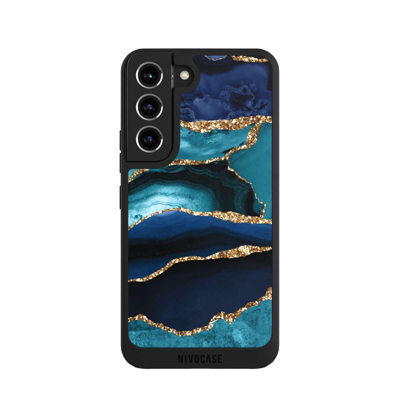 Galaxy S22 NIVOpure Dark and Light Blue Marble Gold Glitter Look