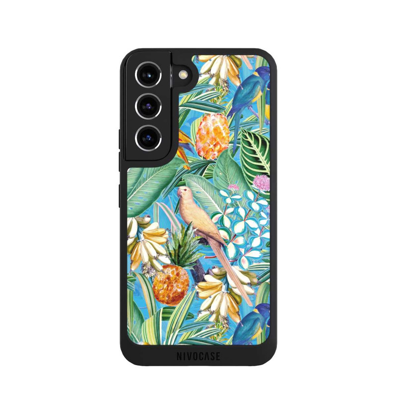 Galaxy S22 NIVOpure Perroquets tropicaux sur papier peint bleu