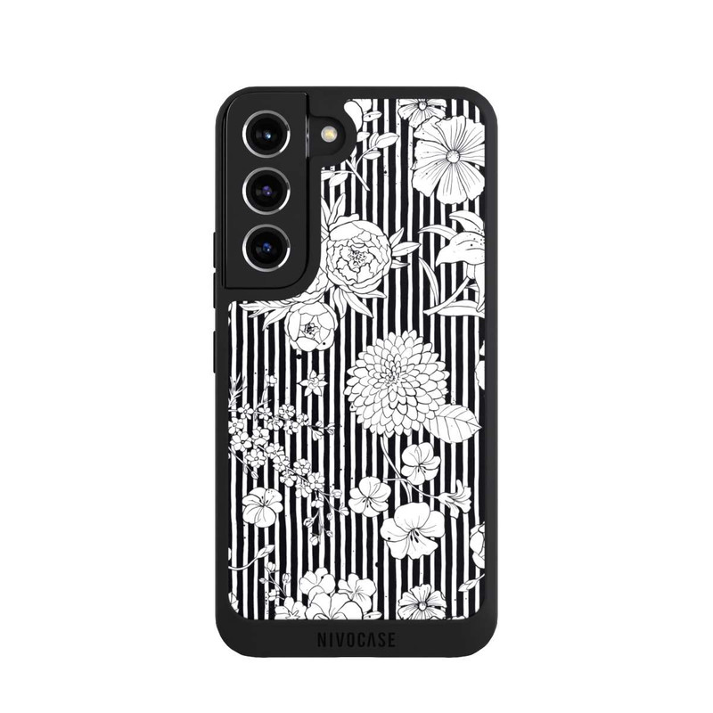 Galaxy S22 NIVOpure Fleurs et rayures noir et blanc