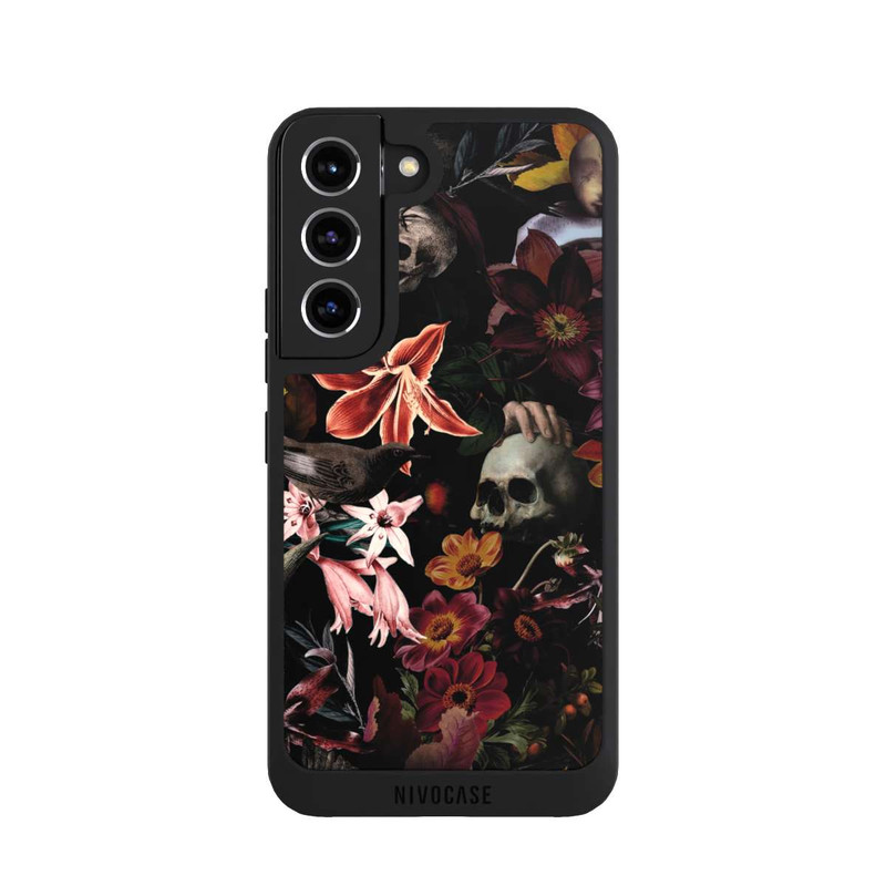 Galaxy S22 NIVOpure Totenköpfe und Blumen auf dunklem Hintergrund