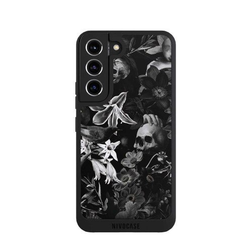 Samsung Galaxy S22 NIVOpure Totenköpfe und Blumen auf schwarzem Hintergrund