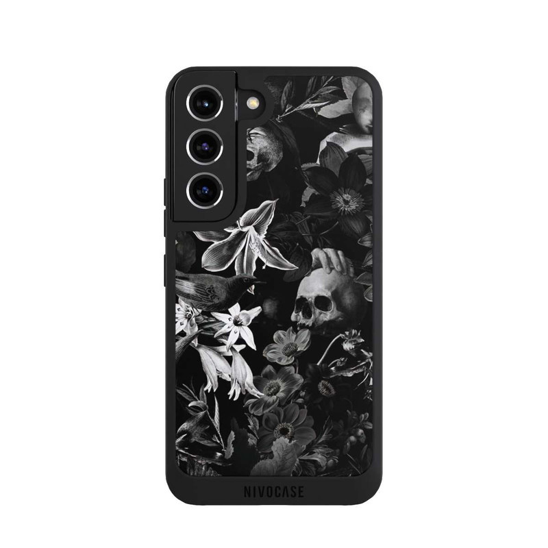Galaxy S22 NIVOpure Crânes et fleurs sur fond noir