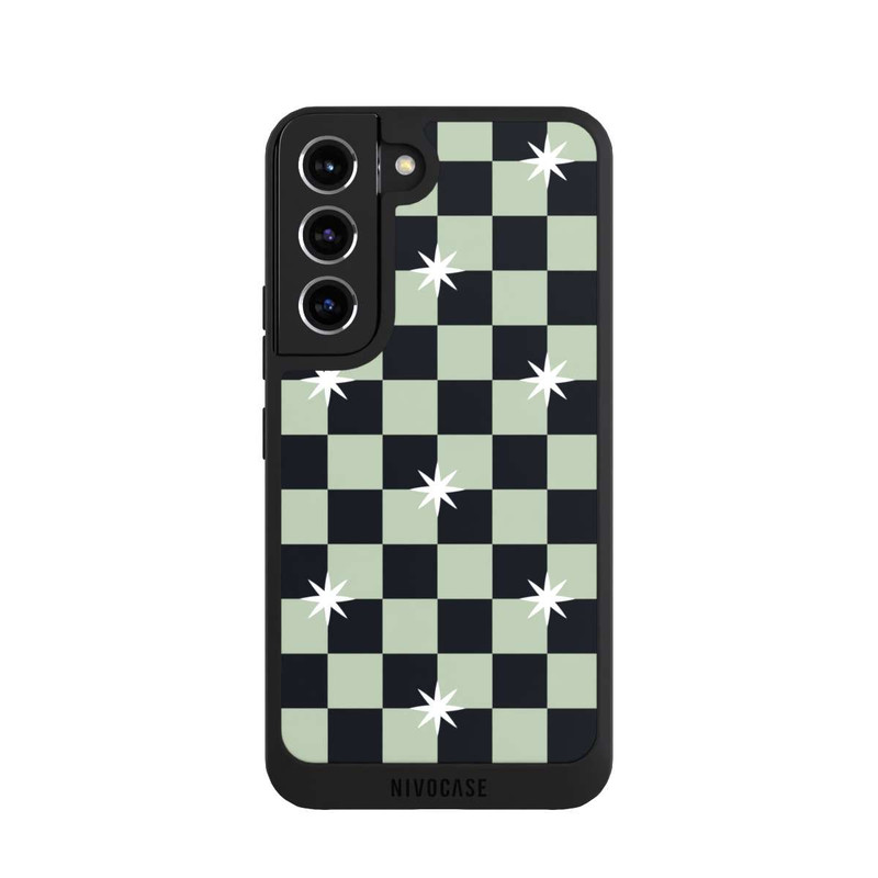 Galaxy S22 NIVOpure Checked Pattern Black Grey Stars