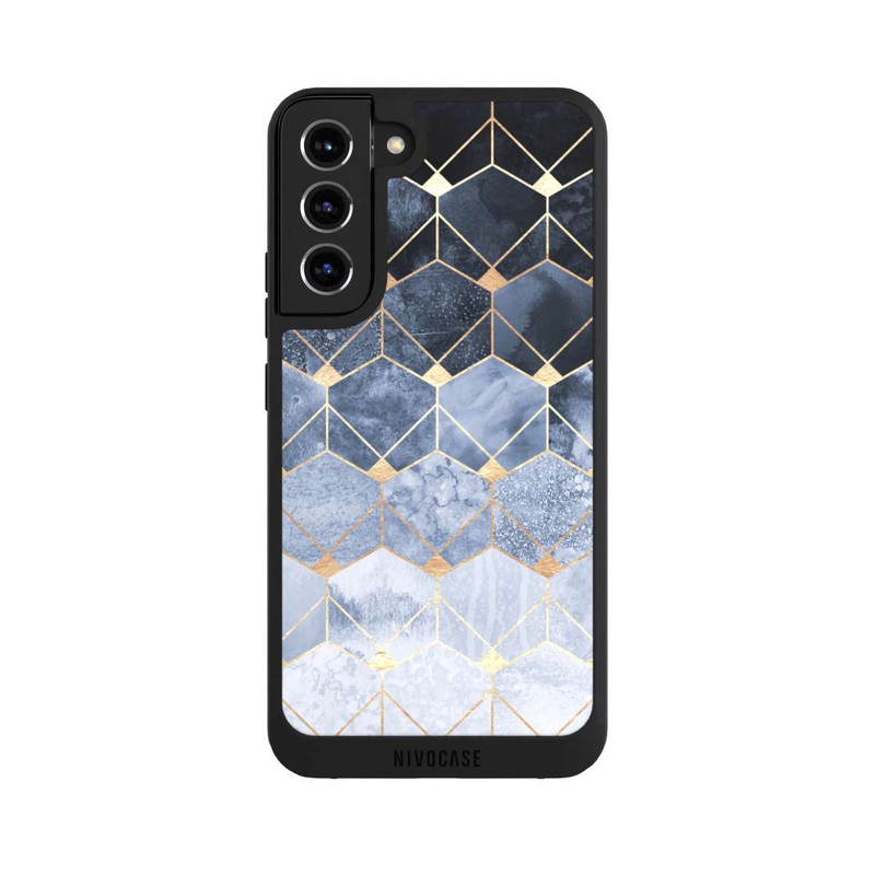 Galaxy S22 + NIVOpure Blaue Sechsecke und Diamanten Golddruck