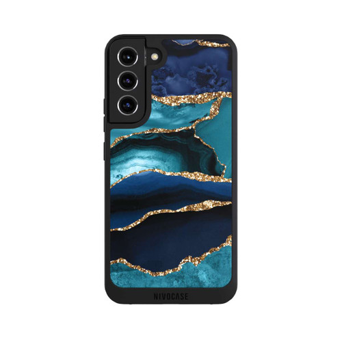 Samsung Galaxy S22+ NIVOpure Dark and Light Blue Marble Gold Glitter Look