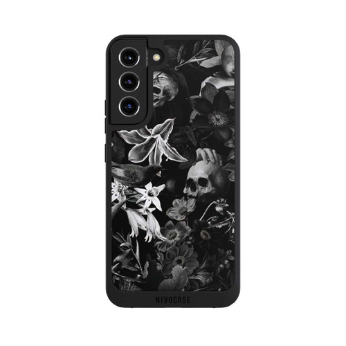 Samsung Galaxy S22+ NIVOpure Totenköpfe und Blumen auf schwarzem Hintergrund