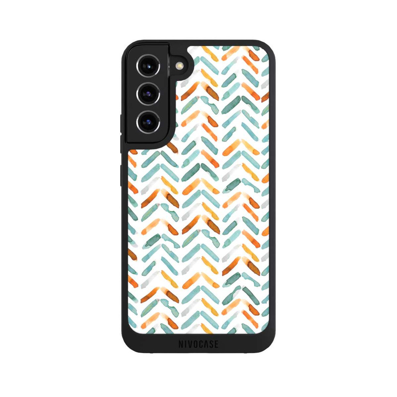 Galaxy S22 + NIVOpure Elegantes Herbstchevron Blau Orange