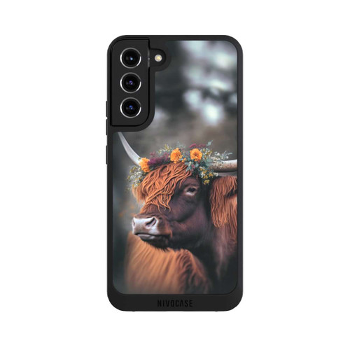 Samsung Galaxy S22+ NIVOpure Vache des Highlands avec des fleurs avec IA