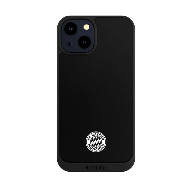 iPhone 14 NIVOpure Logo FCB Classique Petit - Blanc sur Fond Noir