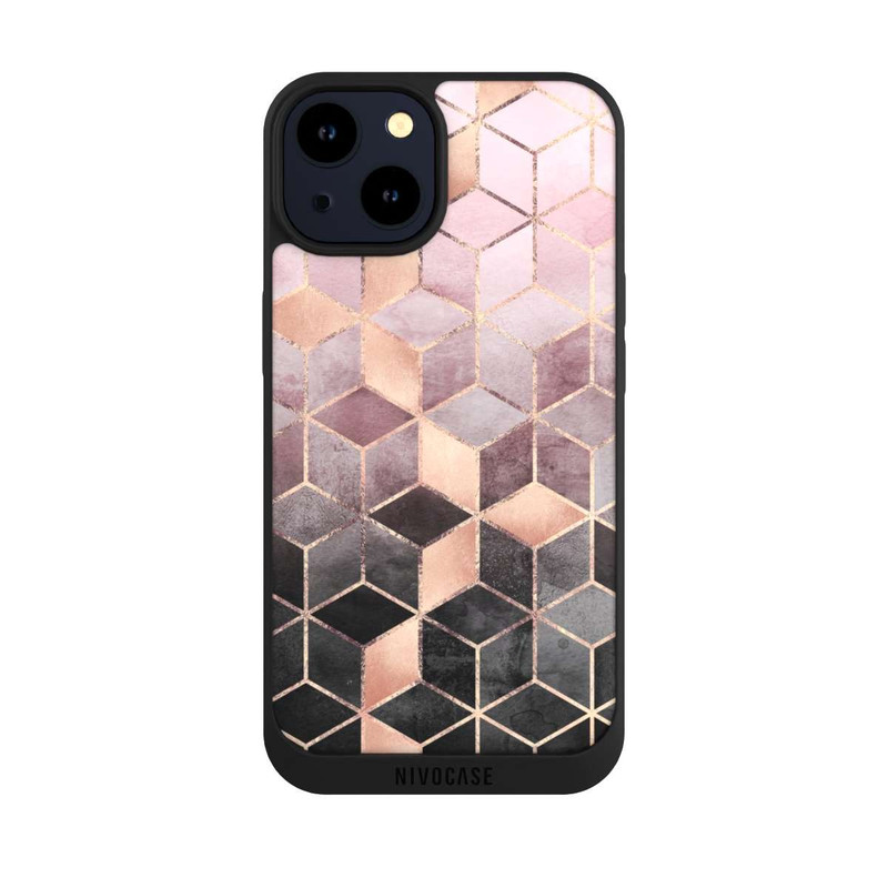 iPhone 14 NIVOpure Imprimé Cubes Dégradés Gris Rose