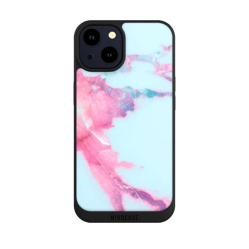 iPhone 14 NIVOpure Marbre veiné irisé bleu clair