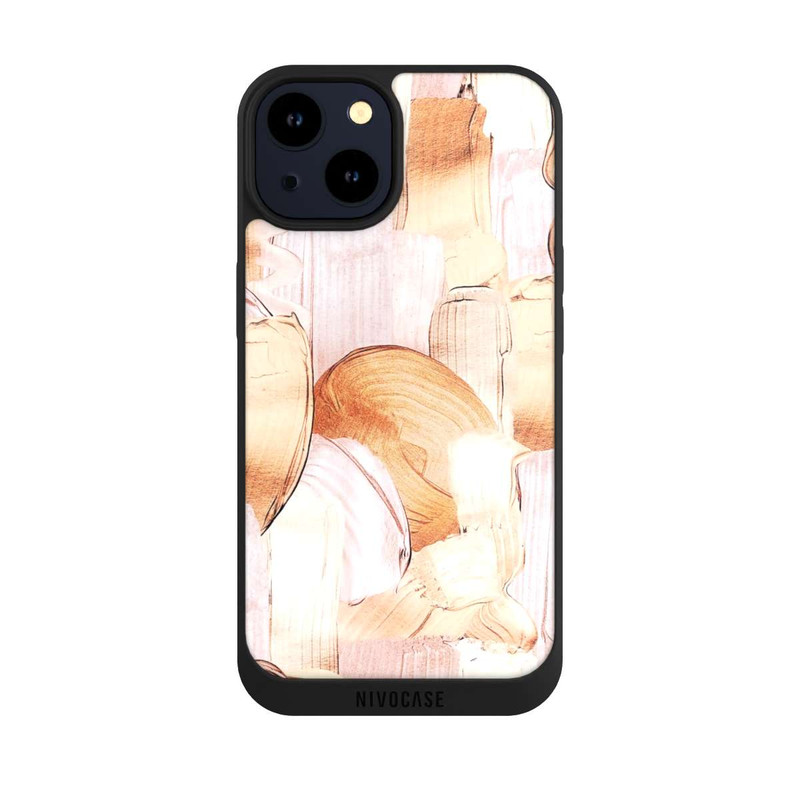 iPhone 14 NIVOpure Motif de pinceau blanc/or