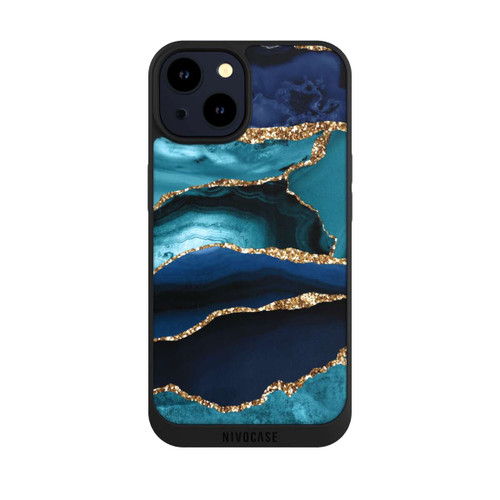 Apple iPhone 14 NIVOpure Dark and Light Blue Marble Gold Glitter Look