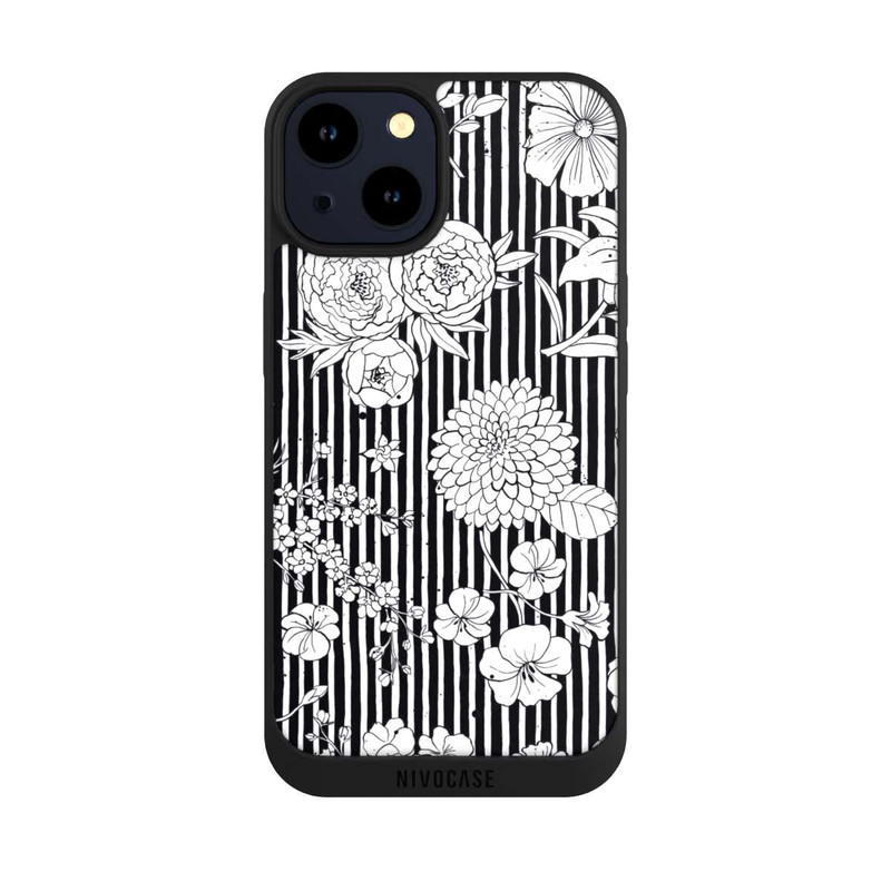 iPhone 14 NIVOpure Flowers and Stripes Black and White