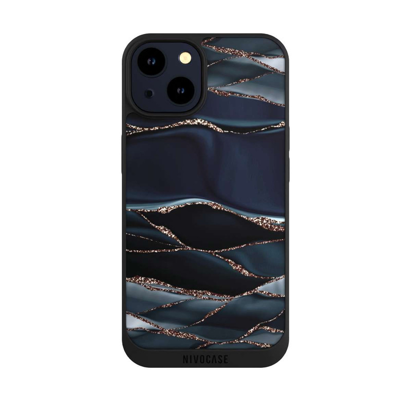 iPhone 14 NIVOpure Rayures Gris Foncé Look Doré