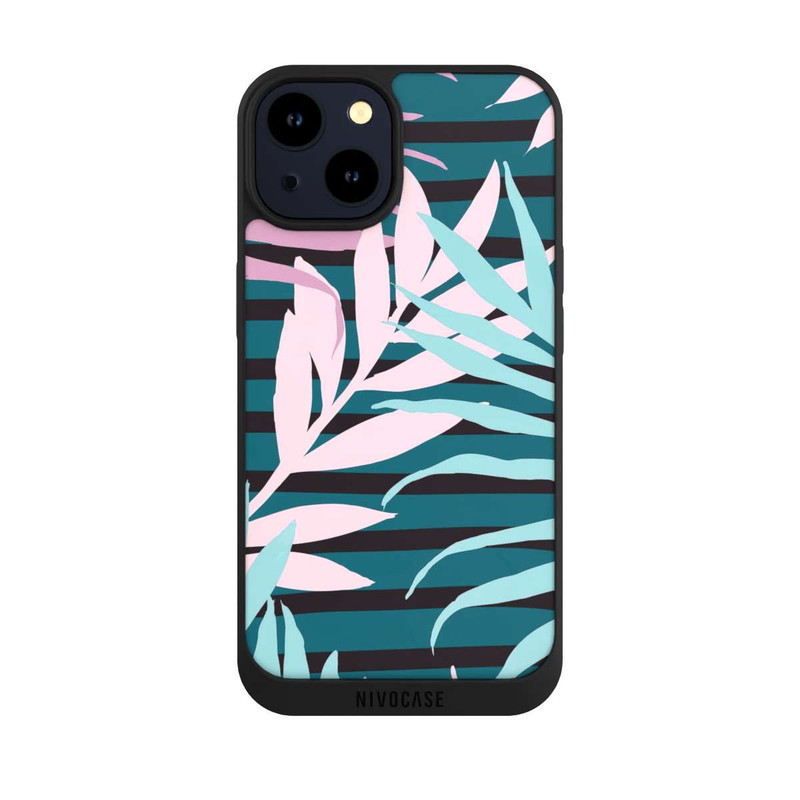 iPhone 14 NIVOpure Pastel Jungle Leaves Pink Teal Seamless