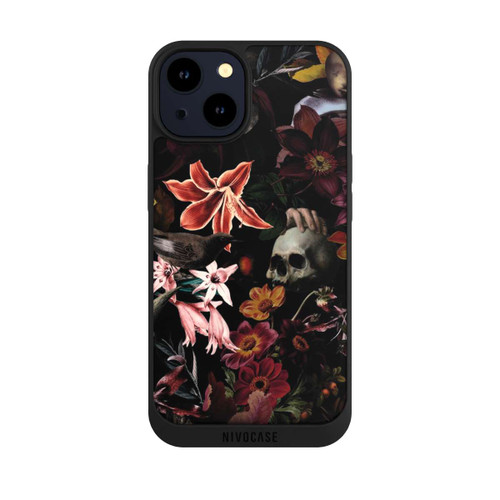 Apple iPhone 14 NIVOpure Totenköpfe und Blumen auf dunklem Hintergrund