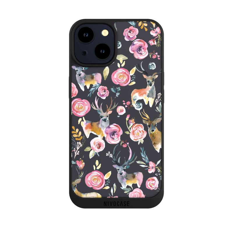 iPhone 14 NIVOpure Cerfs et fleurs Anthracite