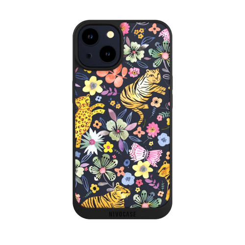 Apple iPhone 14 NIVOpure Frühlingsblumen mit Tiger schwarz
