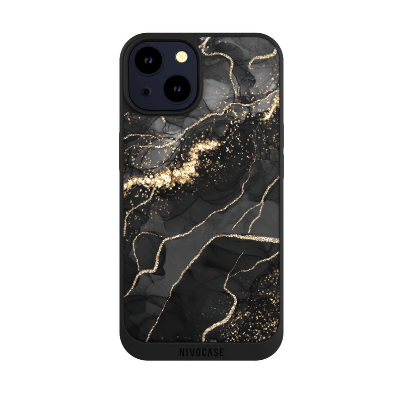 iPhone 14 NIVOpure Dark Marble Swirls Gold Look