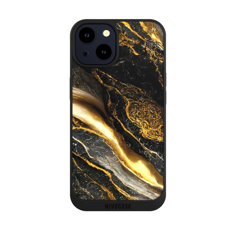 iPhone 14 NIVOpure Black Marble Gold Print Layers