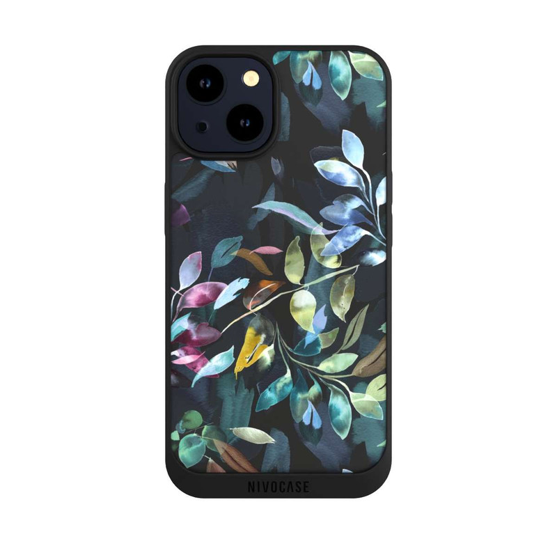 iPhone 14 NIVOpure Aquarelle Feuilles Mystiques Noir