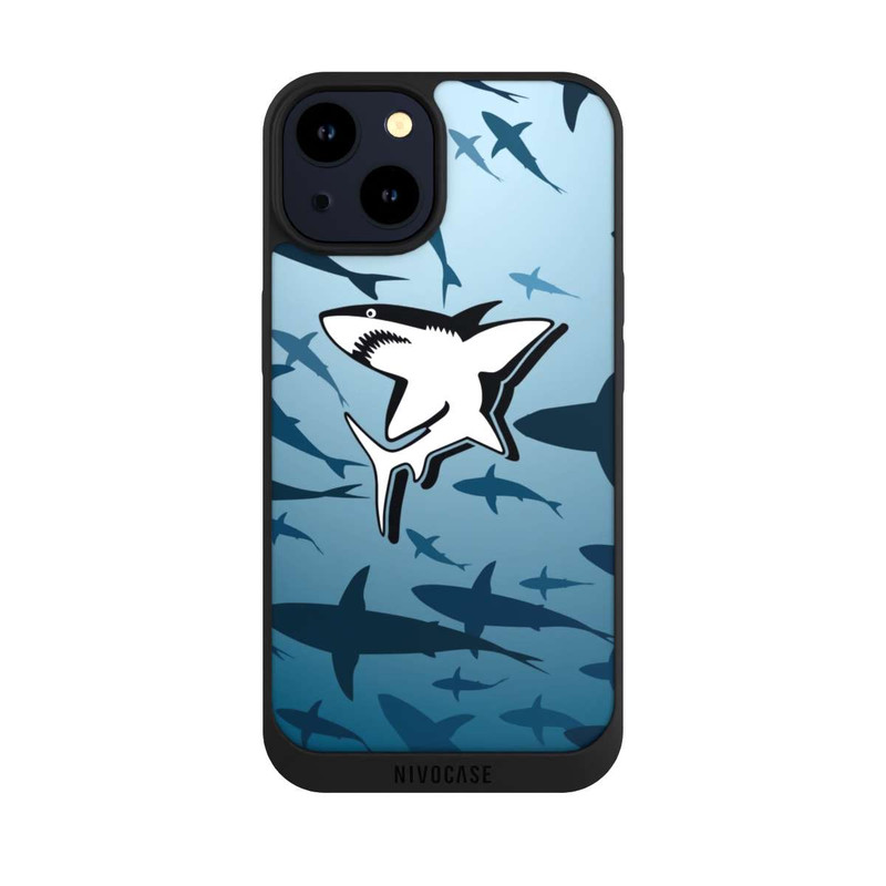 iPhone 14 NIVOpure Haie Muster Blau