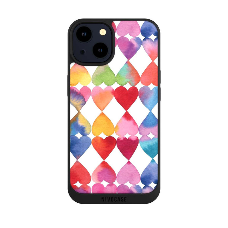 iPhone 14 NIVOpure Colorful Watercolor Hearts Pattern