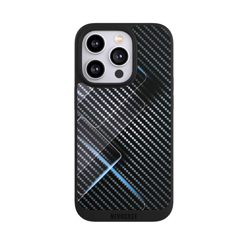 iPhone 14 Pro NIVOpure Blaue Linien auf Karbon