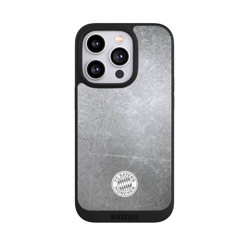 iPhone 14 Pro NIVOpure Klassisches FCB Logo Klein - Weiß auf Metalllook