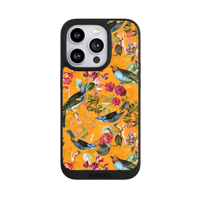 iPhone 14 Pro NIVOpure Tapete mit Vögeln und Blumen