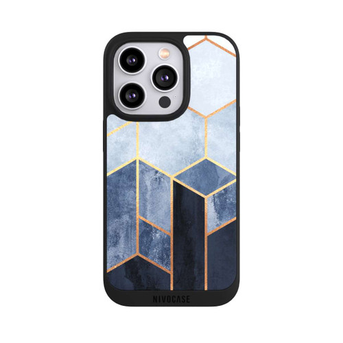 Apple iPhone 14 Pro NIVOpure Impression d'or d'hexagones bleus doux