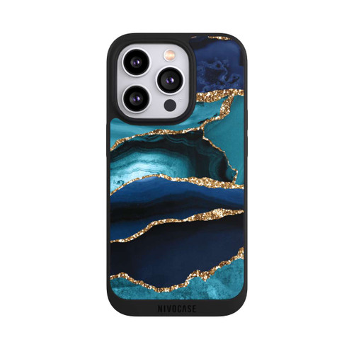 Apple iPhone 14 Pro NIVOpure Dark and Light Blue Marble Gold Glitter Look