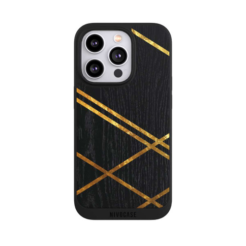 Apple iPhone 14 Pro NIVOpure Black Geometric Pattern Golden Stripes