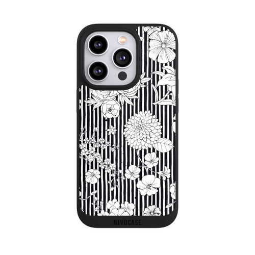 Apple iPhone 14 Pro NIVOpure Blumen und Streifen Schwarz und Weiß
