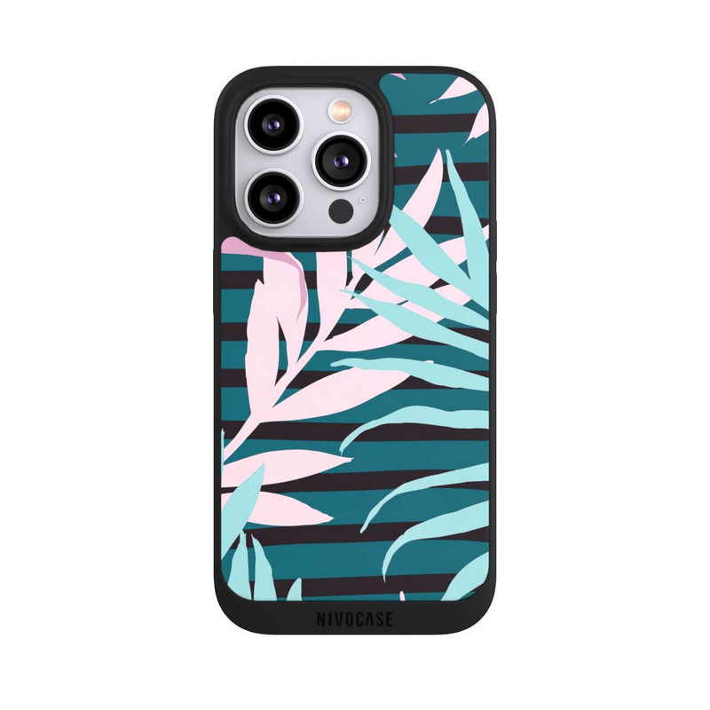 iPhone 14 Pro NIVOpure Feuilles de jungle pastel rose sarcelle