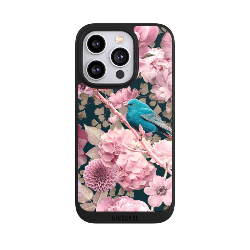 iPhone 14 Pro NIVOpure Spatzen im rosa Blumenmuster